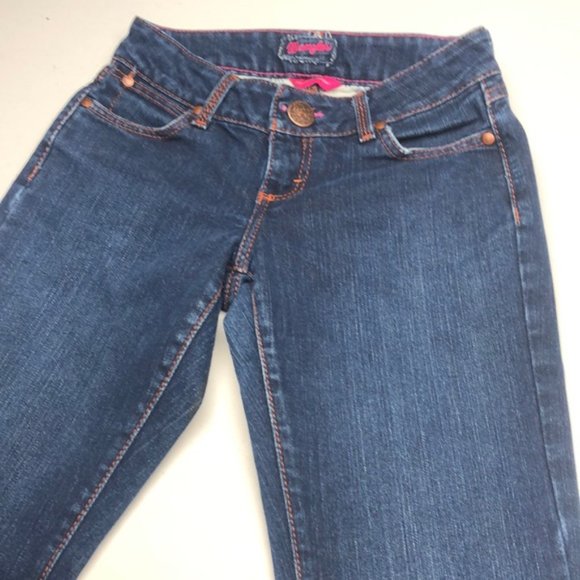 LIKE NEW WRANGLER PREMIUM PATCH BOOTCUT JEANS 4/27x34 😎 - Picture 9 of 13